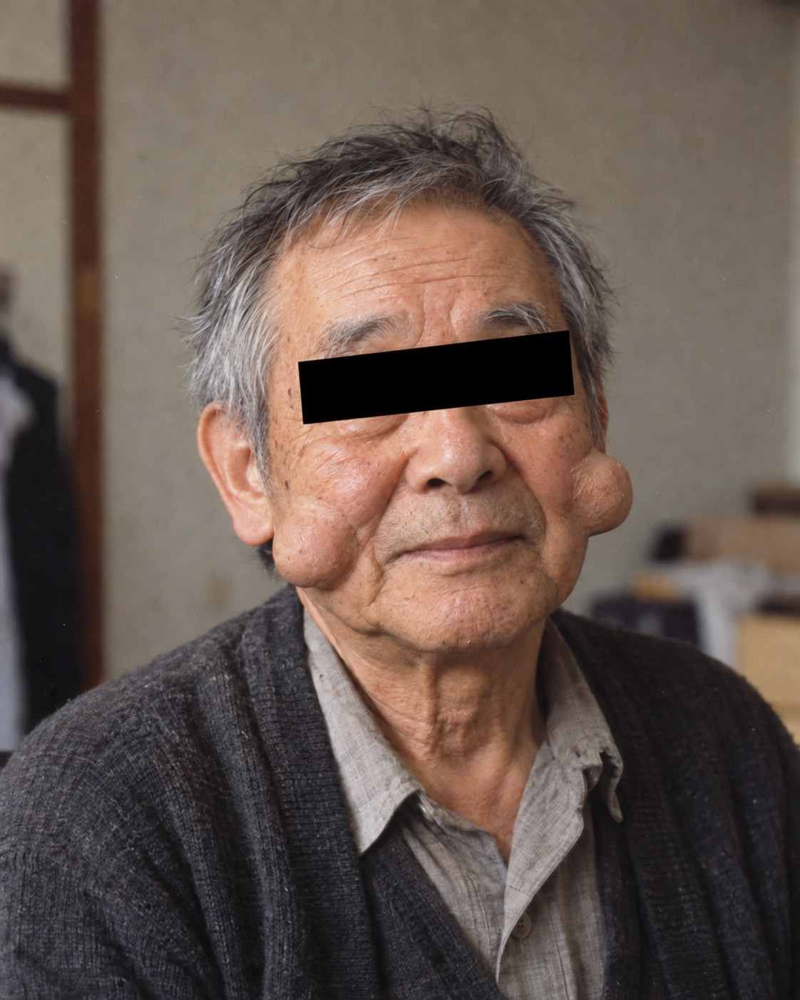 頬にふくらみのある男性